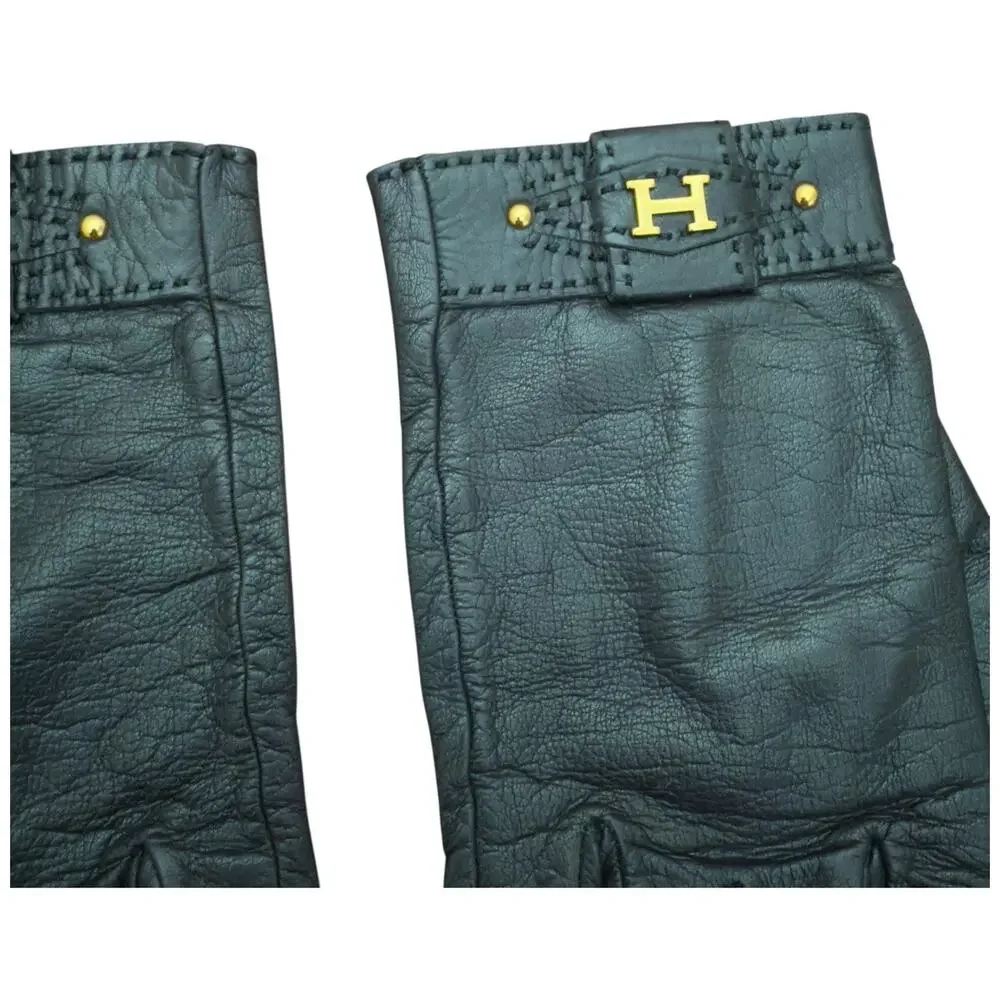 Hermes Women's Leather Gloves In Black Size 7.5